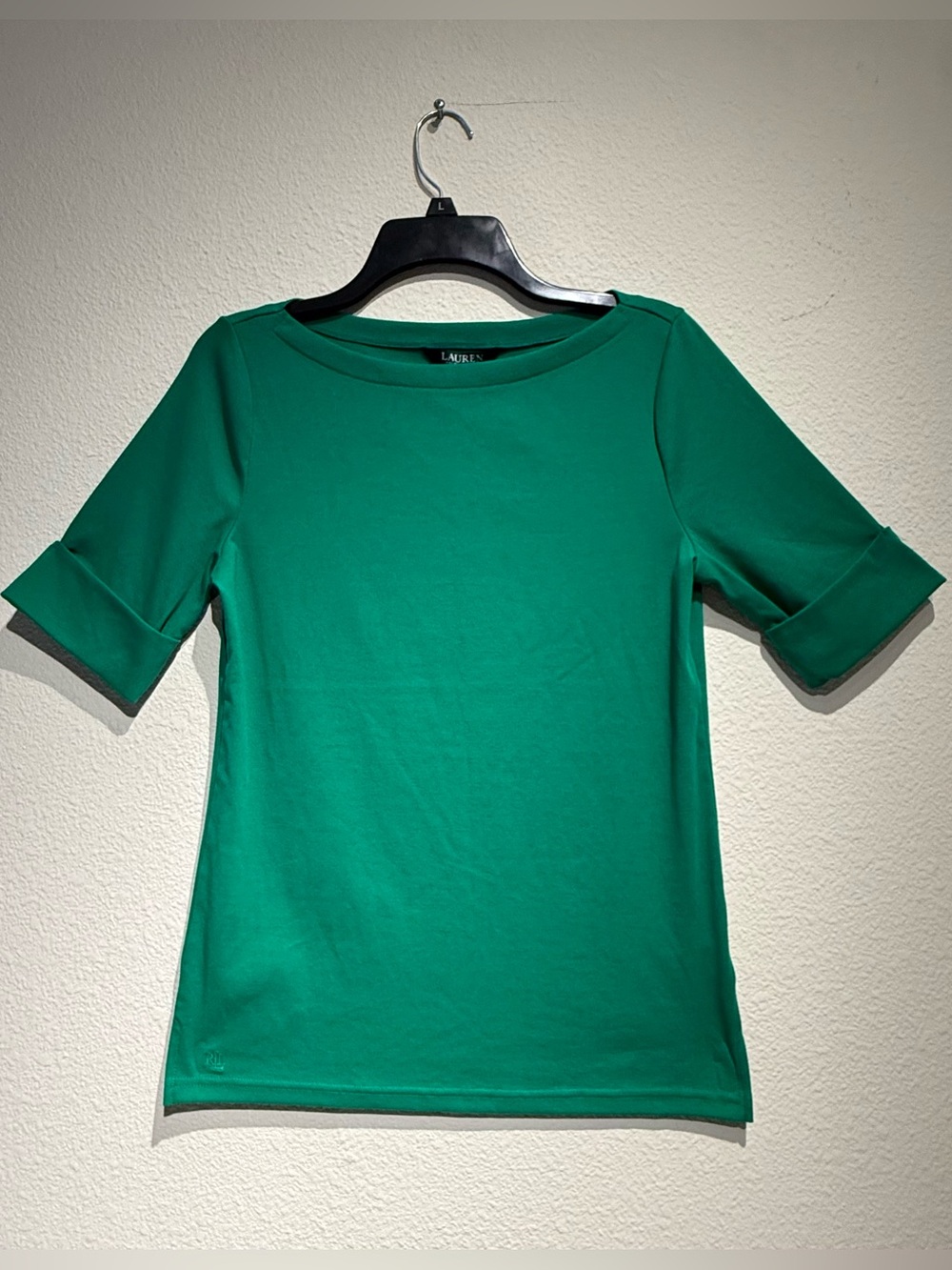 Ralph Lauren Emerald/Kelly Green Elbow-Sleeve Boatneck Top-BRAND NEW - Large
